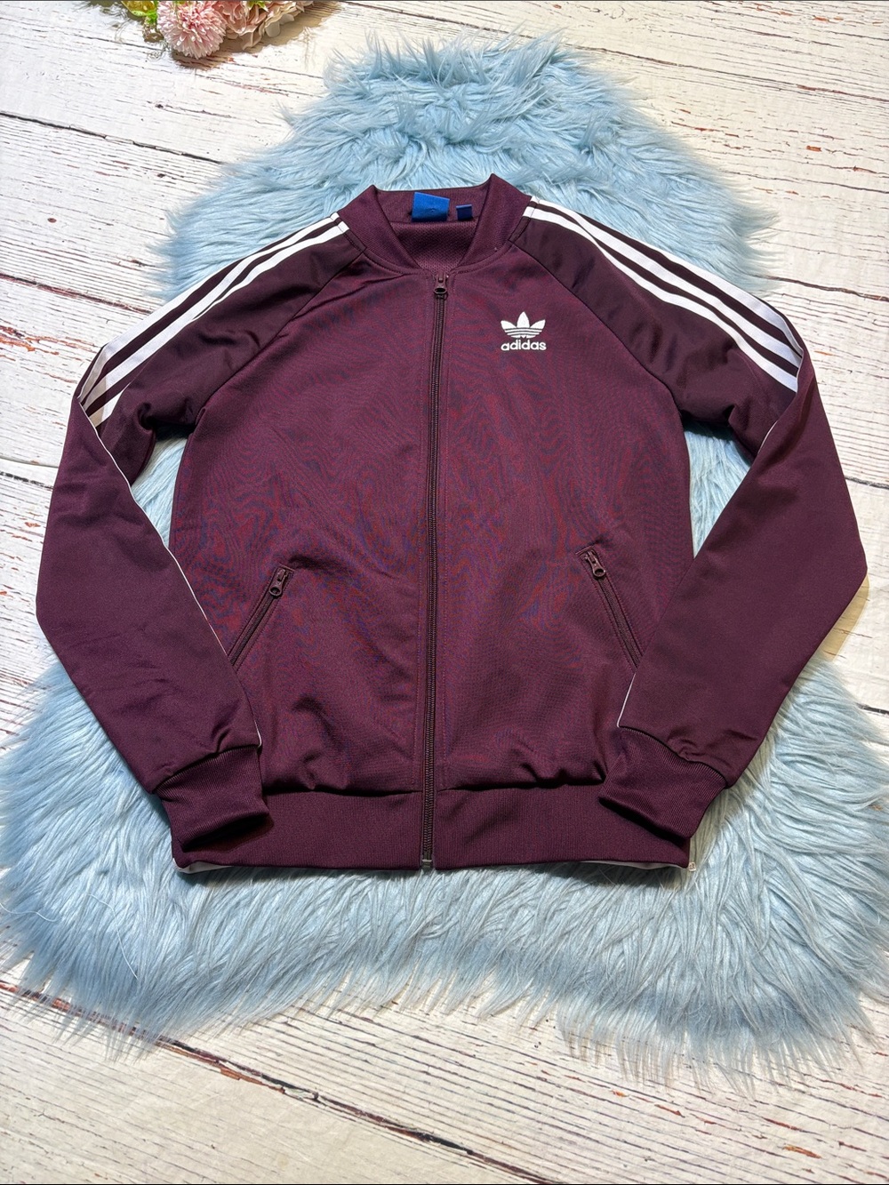 Adidas Burgundy The Brand with the 3 Stripes Track Jacket sz XS